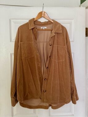 Madewell Corduroy Button-Up Shacket in Camel Brown